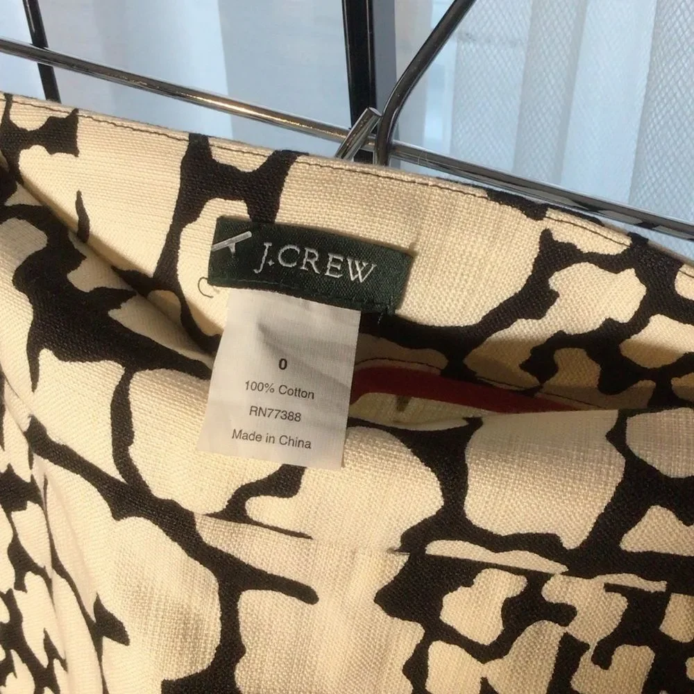 J. Crew Black and Cream Abstract Spot 100% Cotton Mini Skirt NWT